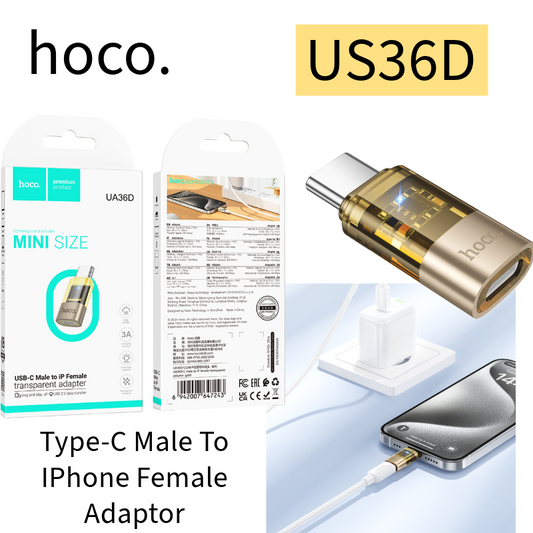 UA36D USB to Lightning Female Adapter Gold – Supports Charging & Data Sync for iPhone Devices (OTG Function, Compact Design) HOCO