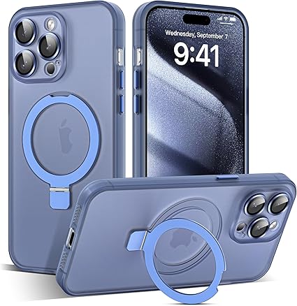 Blue Premium Frost MagSafe Case With Camera Lens Protection And Kick Stand for Apple Iphone 12 Pro
