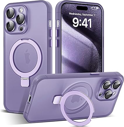 Purple Premium Frost MagSafe Case With Camera Lens Protection And Kick Stand for Apple Iphone 12 Pro