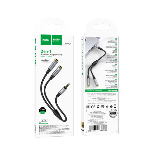 UPA21 2-in-1 3.5mm Audio Adapter Cable ‚ Male to Dual Female (Headset & Microphone Splitter) HOCO