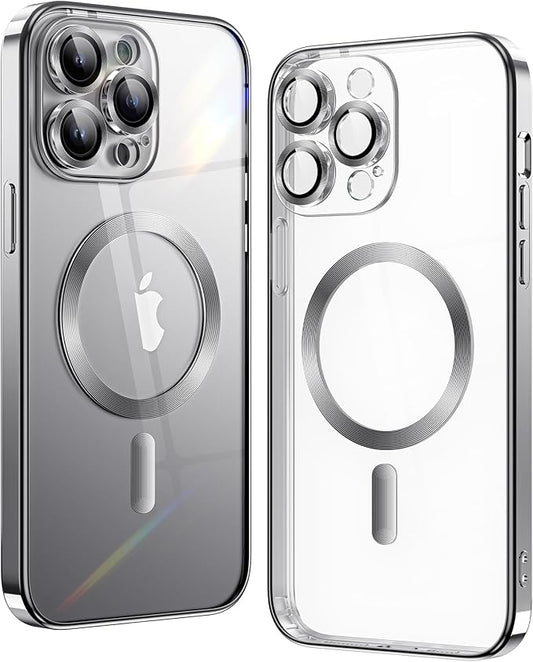 iPhone 15 Pro Silver Electro MagSafe Case With Camera Glass Protection