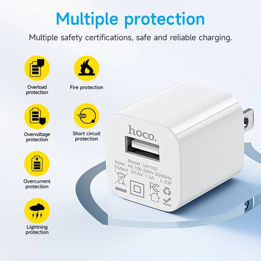 UH102 Single USB Wall Charger ‚ 5V/1A, Compact Travel Adapter | Hoco